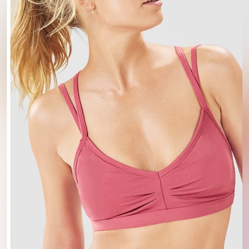 Fabletics Kimberly Sports Bra Caspia Pink Size Medium Ruched Multi-strap